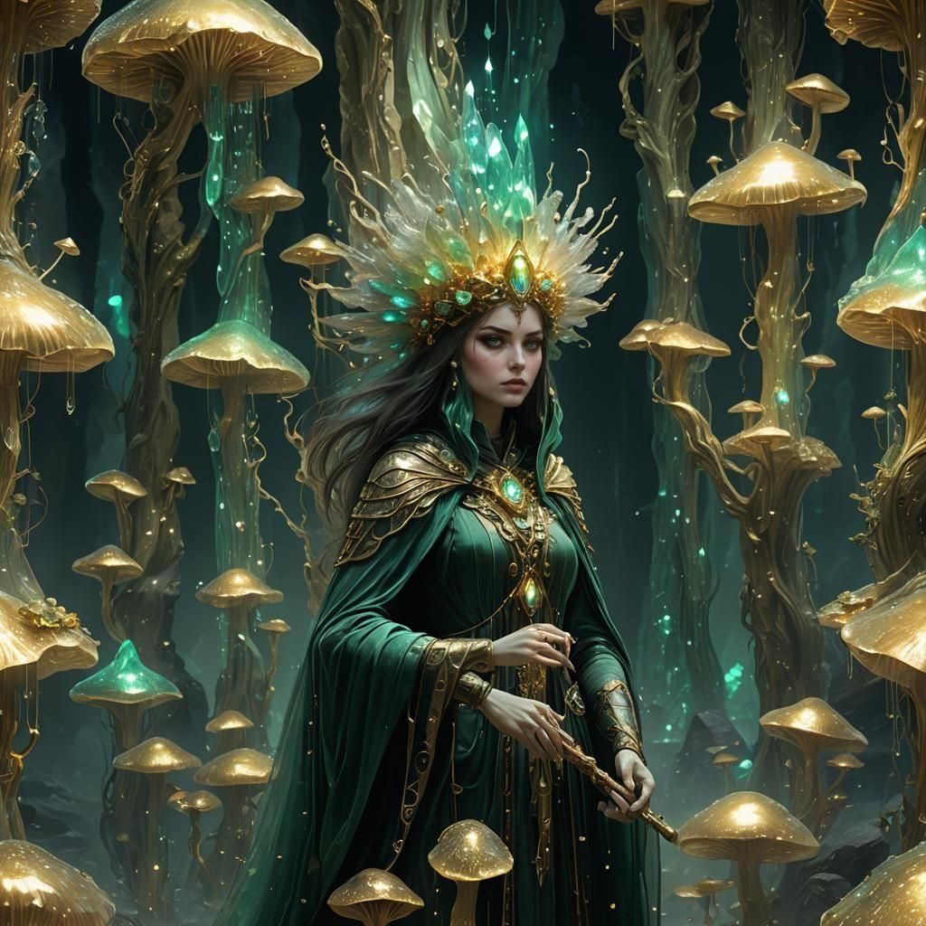 Mysterious Veiled Maiden in Crystal Cavern