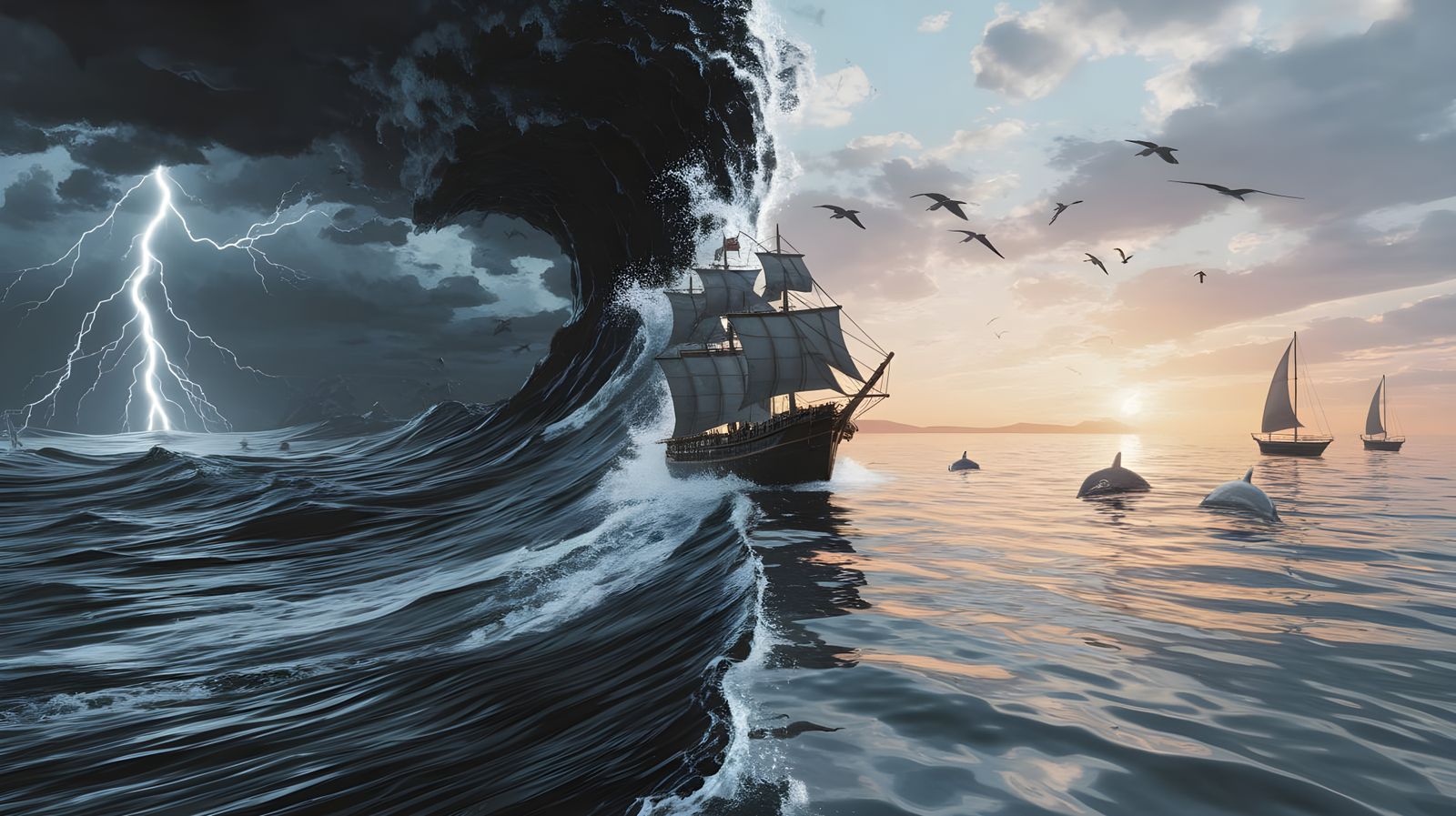 Dramatic Oceanscape: Tempest vs. Tranquility in 3D