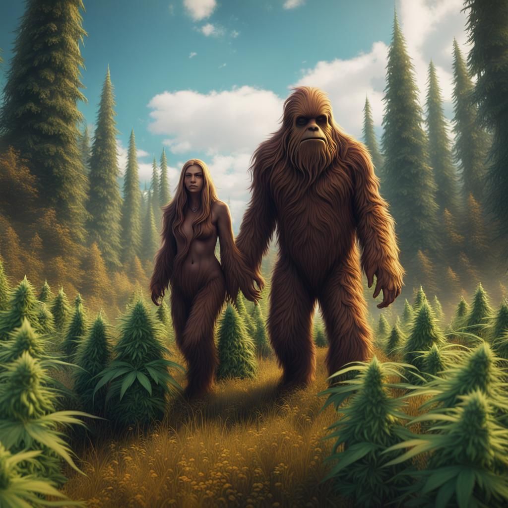 Sisters and Sasquatch in Cannabis Field: Matte Painting