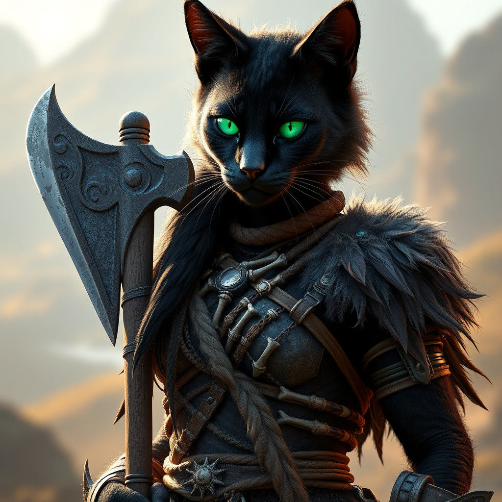Majestic Catfolk Barbarian with Battle Axe