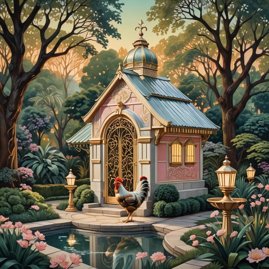 Ornate Art Deco Chicken Coop with Fountain