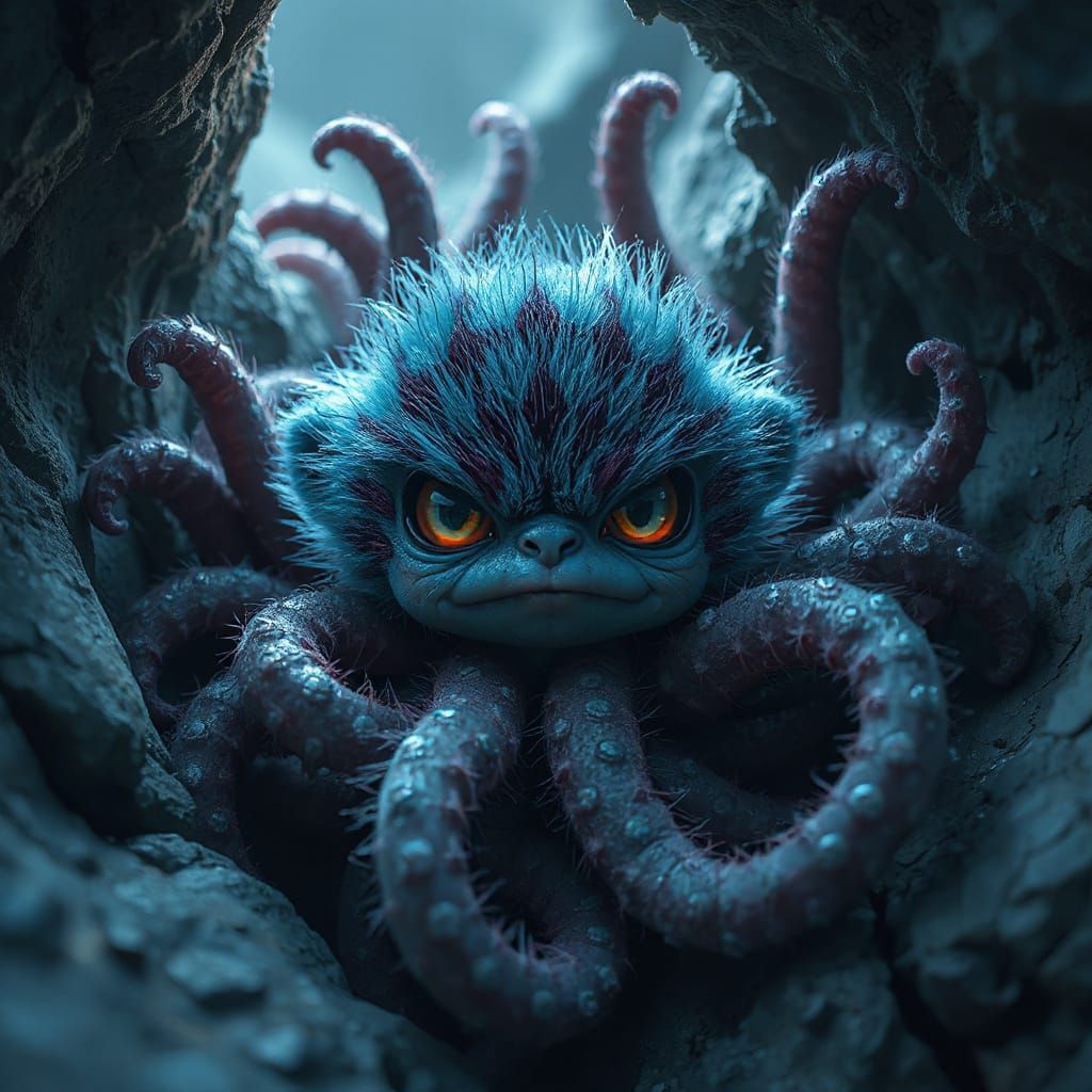 Creepy Cute Neon Creature with Tentacles