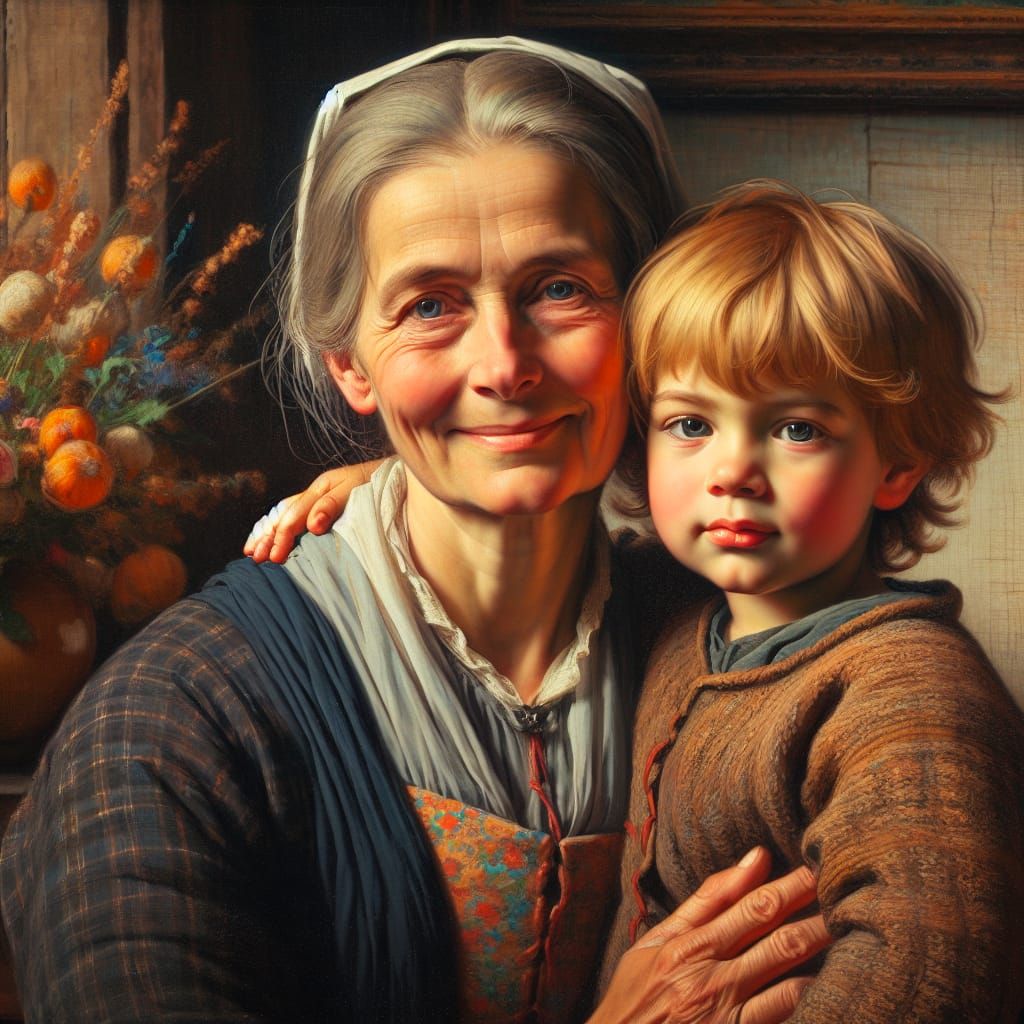Painting of Mother and Young Son Together