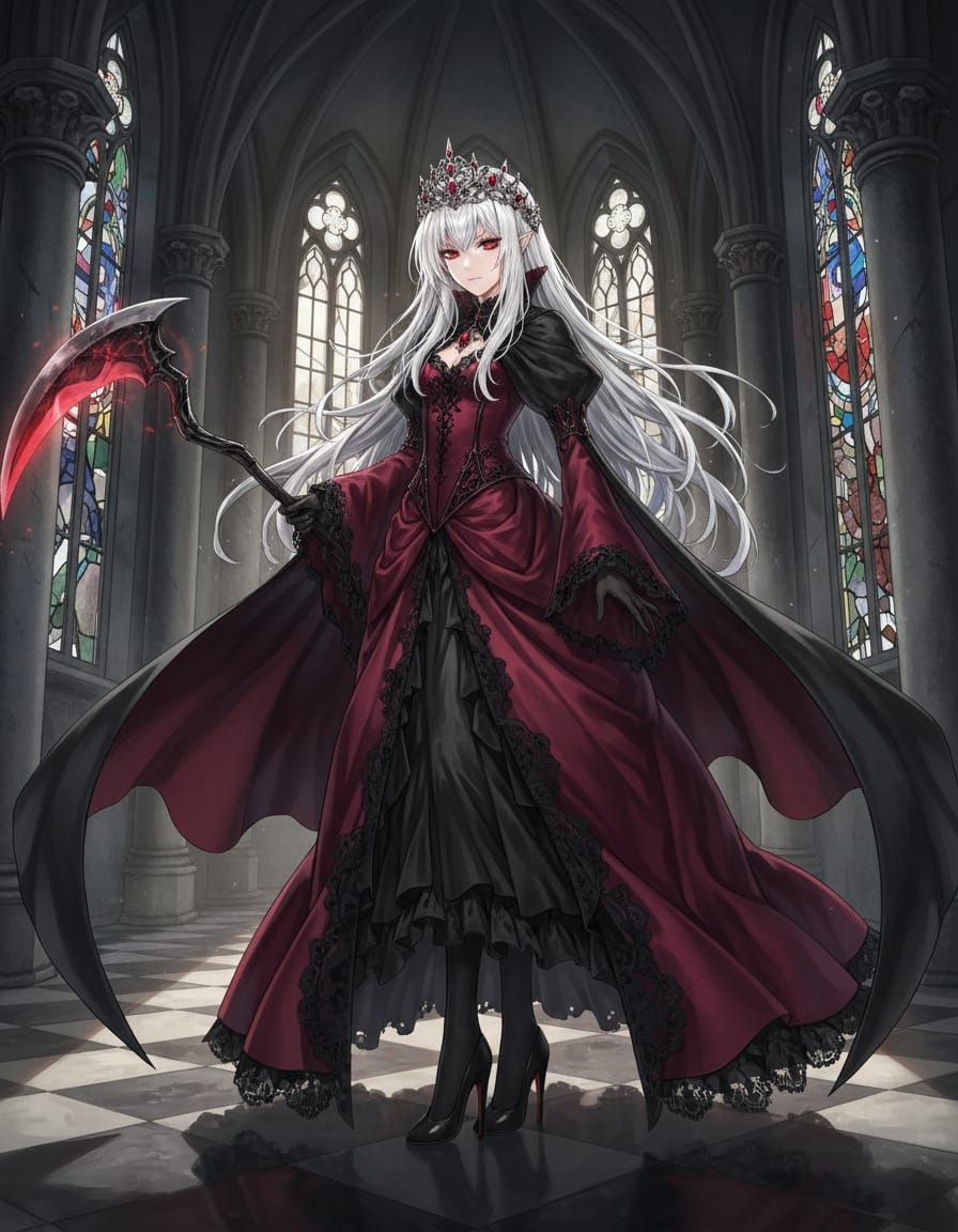 Anime Vampire Princess with Scythe in Gothic Attire