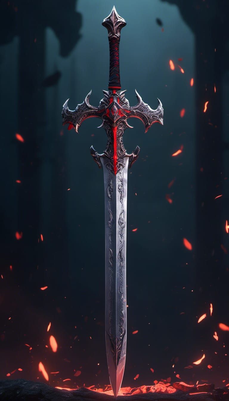 Falchion Sword with Dragon Pommel, Fantasy Art