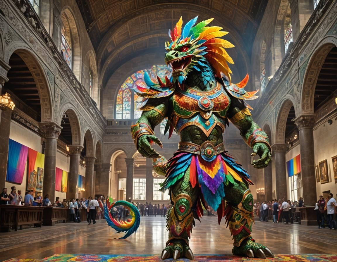 Quetzalcoatl in Rainbow Fabrics, Dynamic Lighting