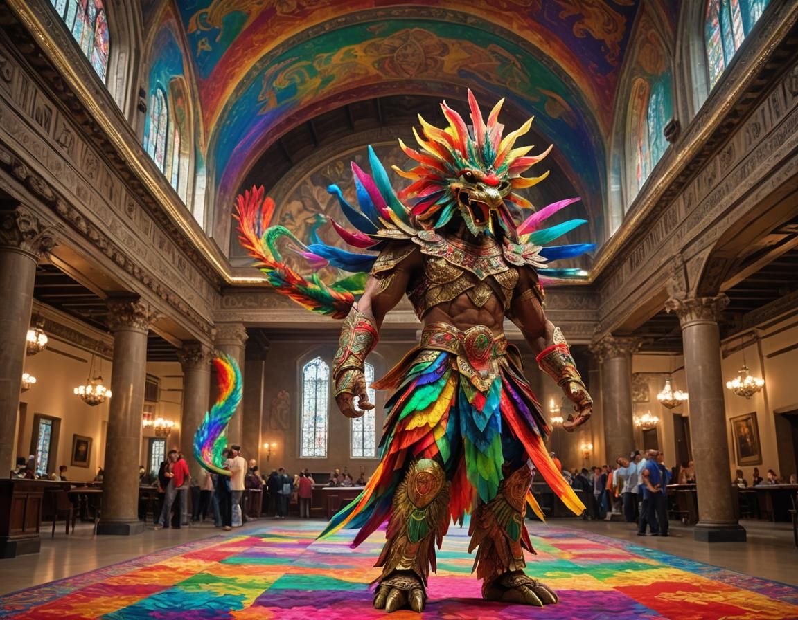 Quetzalcoatl in Rainbow Damask, Dynamic Lighting