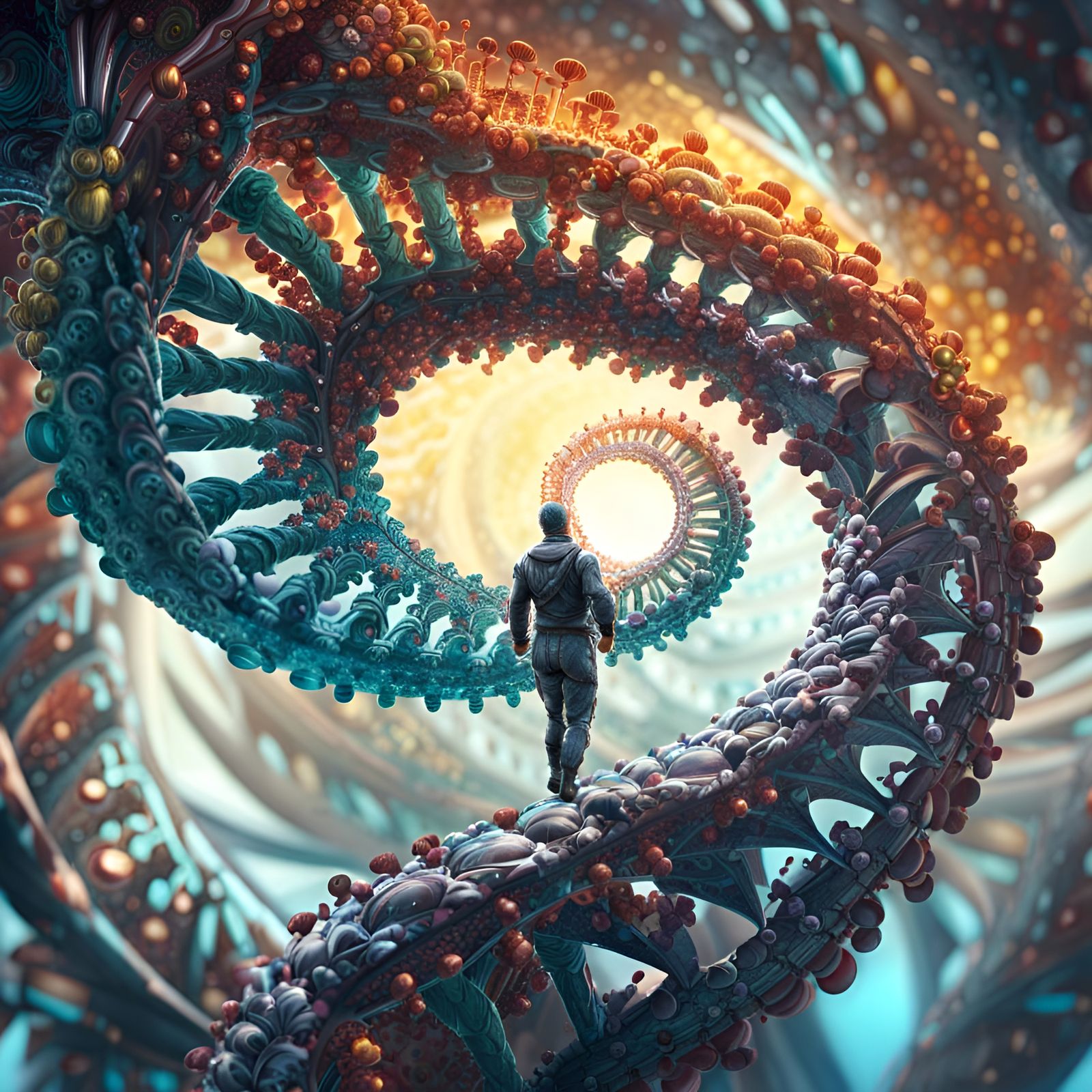 Exploded DNA Helix Figure in Detailed Digital Art
