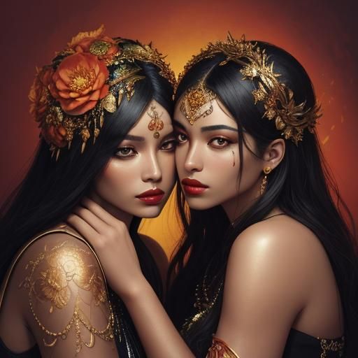 Baroque Women with Metallic Skin and Peacock Feathers