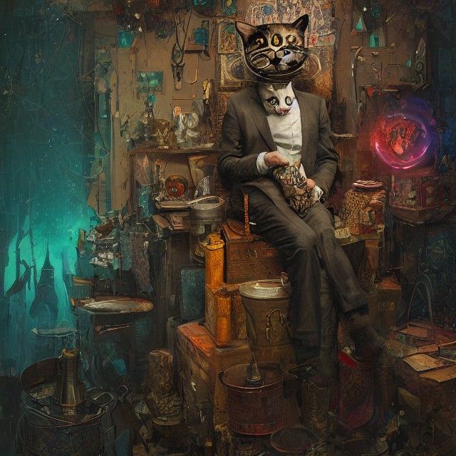 Magic Alchemist with Cat Mask in Fantasy Art