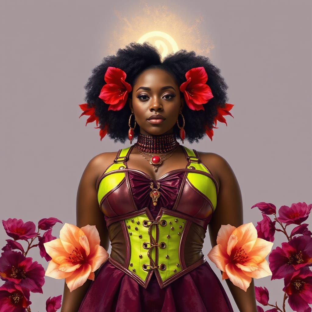 Proud Woman with Adinkra Halo in Digital Watercolor