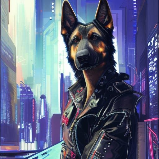 Cyberpunk German Shepherd with Cyberware