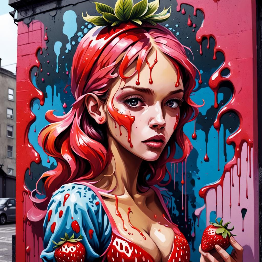 Strawberry Cafe Maiden in Graffiti Art Style