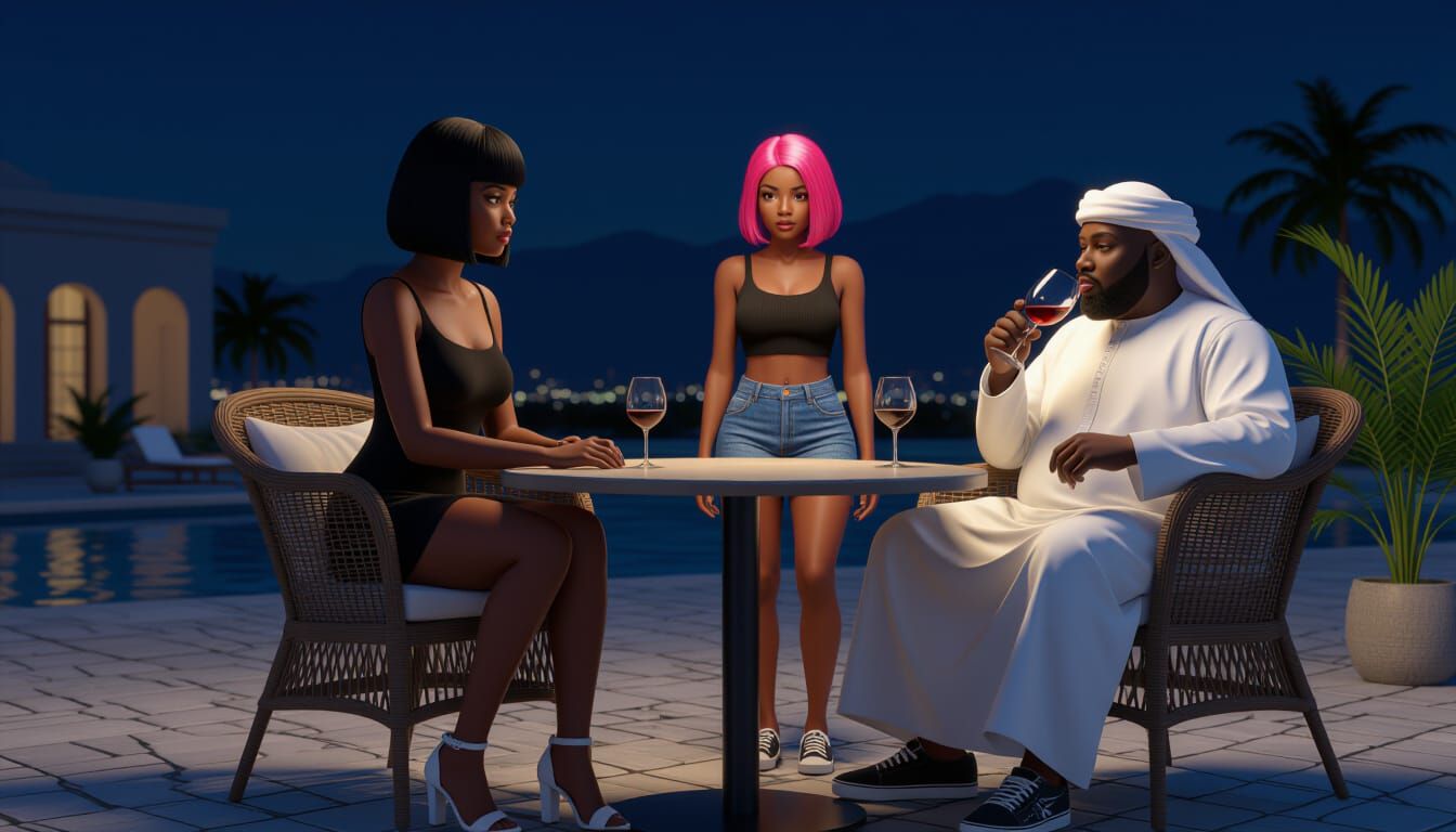 Fearful African Woman at Night with Companions