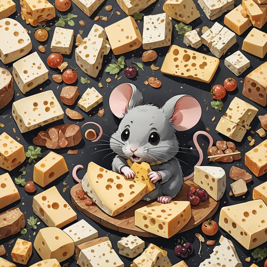 Mouse and Cheese in Anime Manga Style