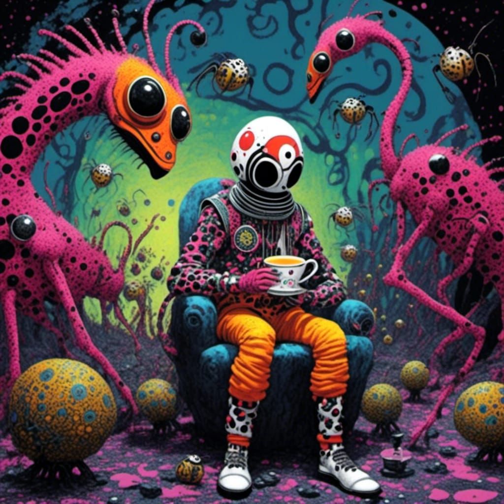 Astronaut's Tea Party with Bug Aliens