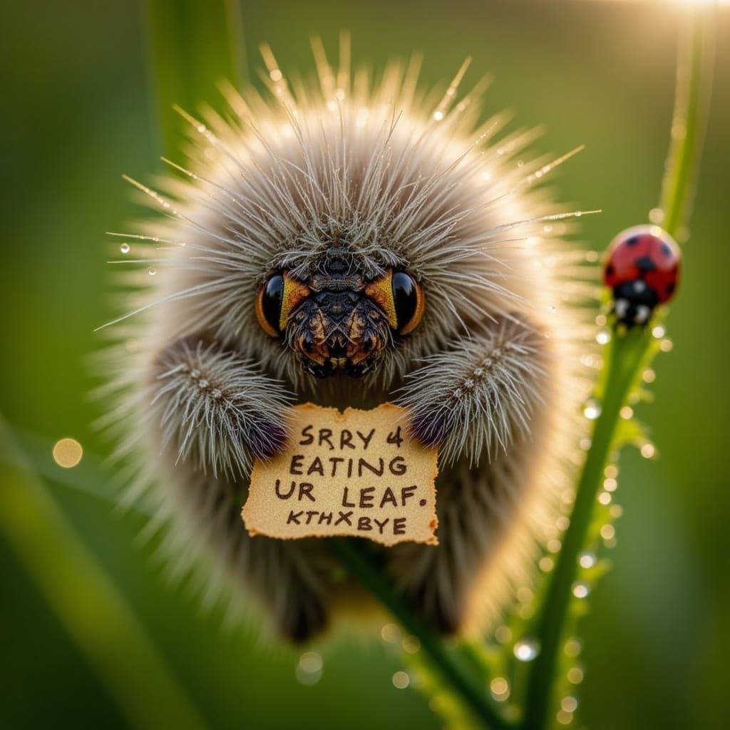 Woolly Bear Caterpillar Apology Note in Macro Photography