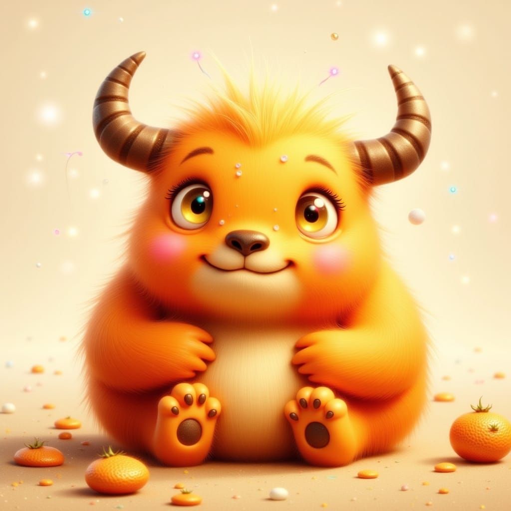 Whimsical Light Orange Monster with Sweet Expression