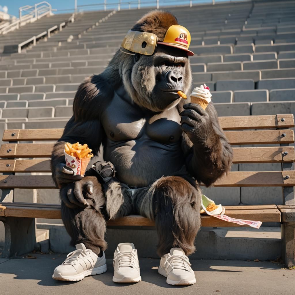 Gorilla Enjoys Ice Cream: Photorealistic Digital Art