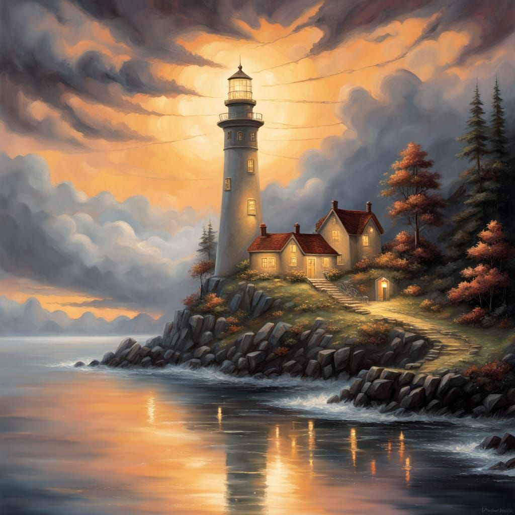 Lighthouse at Twilight: A Digital Fantasy Painting