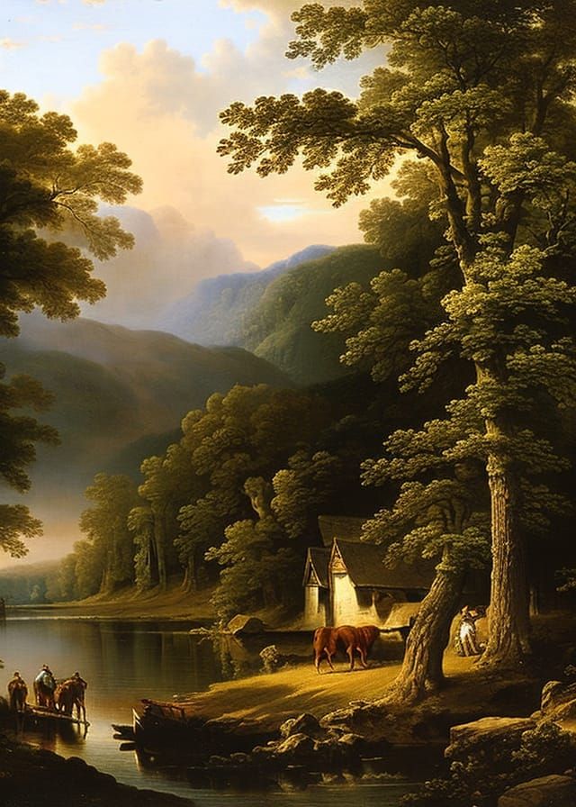 Idyllic Village Landscape in 19th Century Style