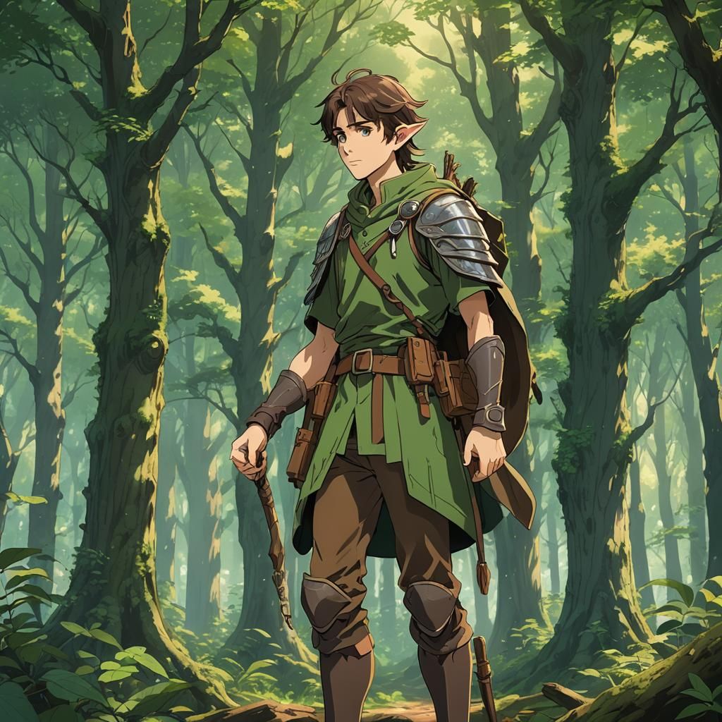 Wood-Elf Druid in Enchanted Forest: Studio Ghibli Style
