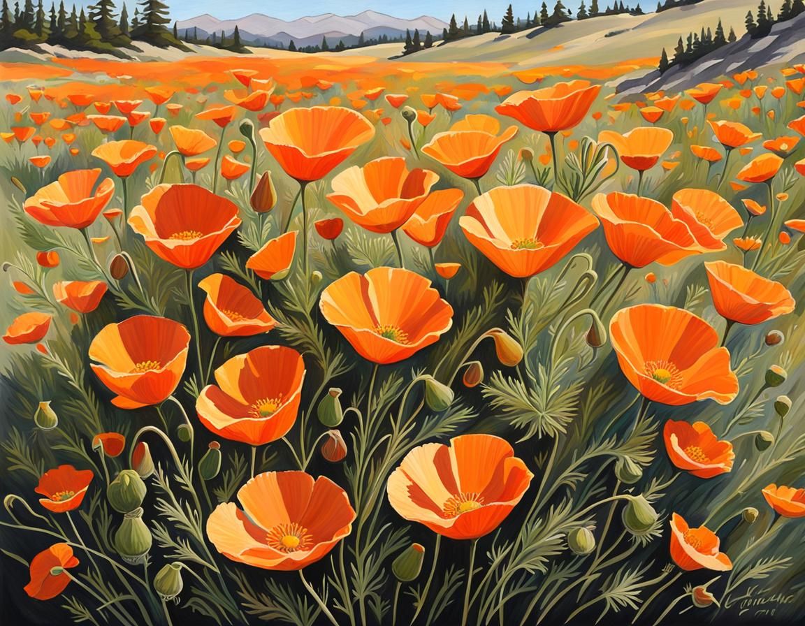 California Poppies in Spring: Gouache Painting