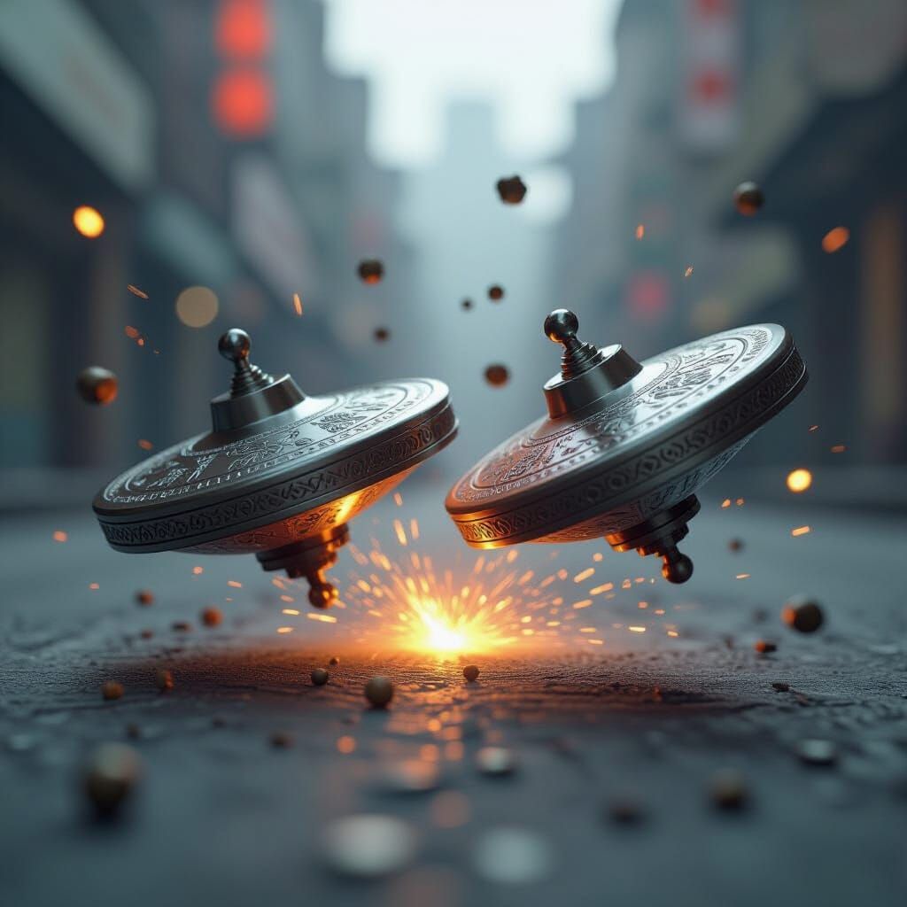 Metal Spinning Tops Clash in Futuristic Battle