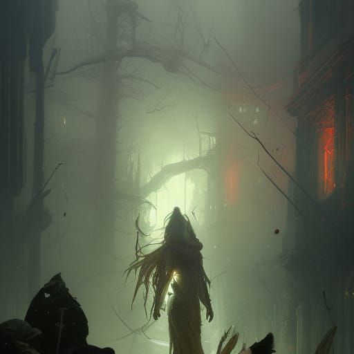 Dark Fantasy Masterpiece in Purple and Yellow