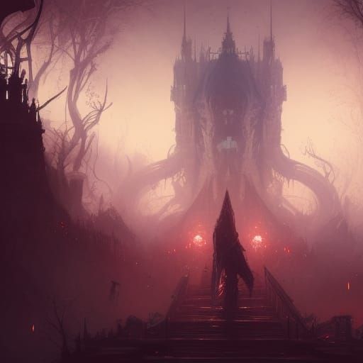 Dark Fantasy Masterpiece in Purple and Yellow