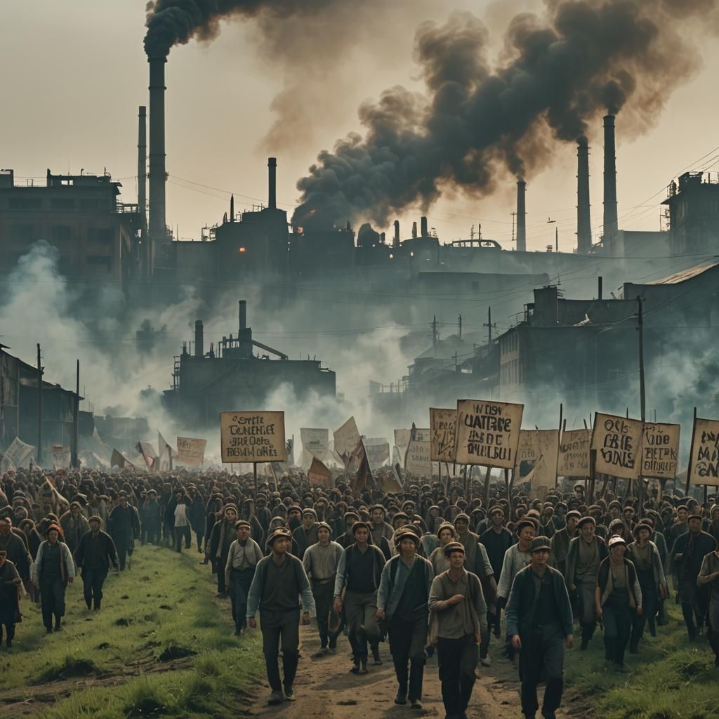 Peasants Protest Industrial City: Cinematic Film Still