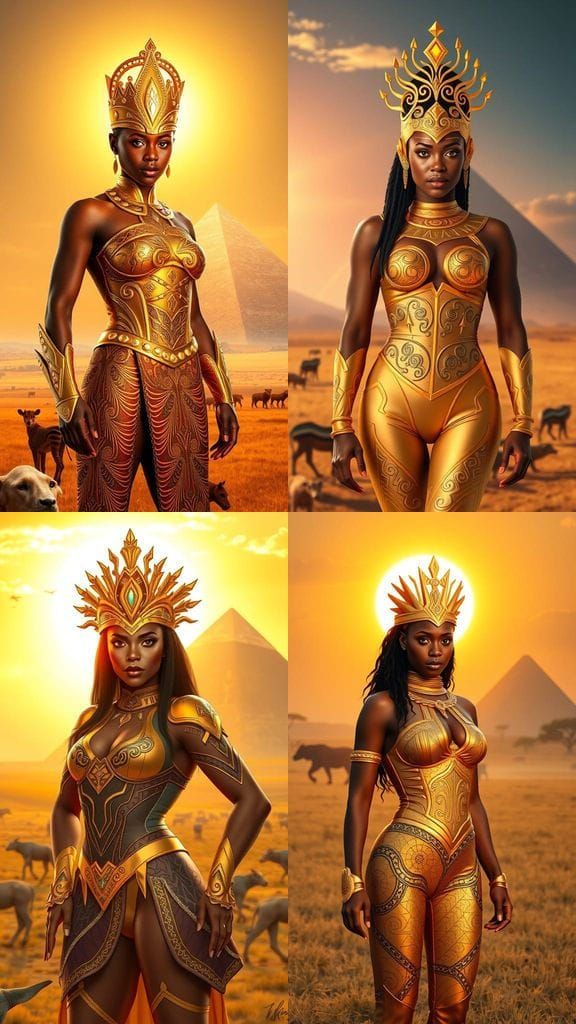 Elegant African Superheroine in Golden Regalia