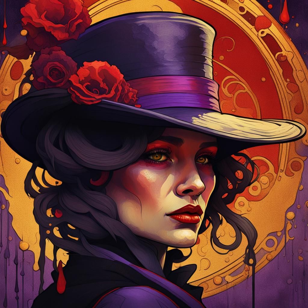 a strange woman in a bowler hat