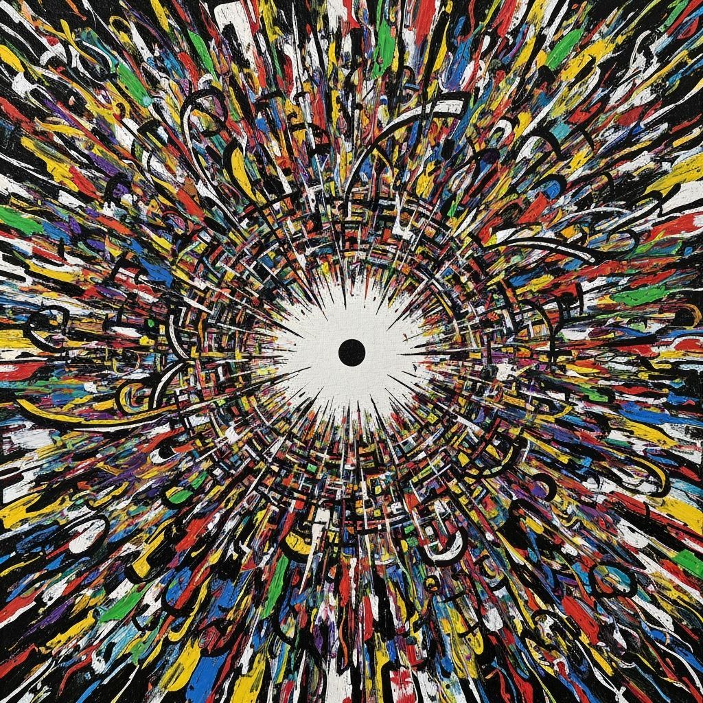 Abstract Expressionist Chaos Centered by a Single Black Dot