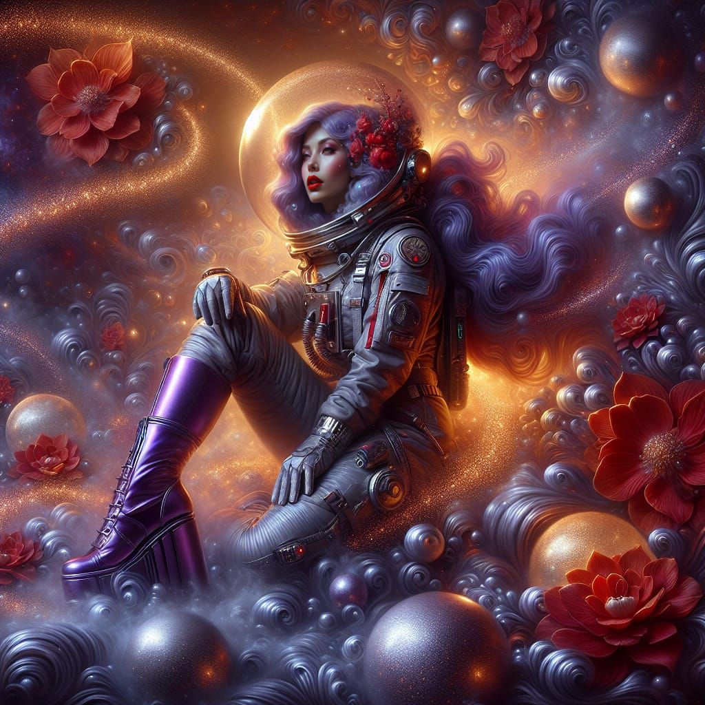 Surreal Astronaut Emerges from Enchanted Cosmic Bloom