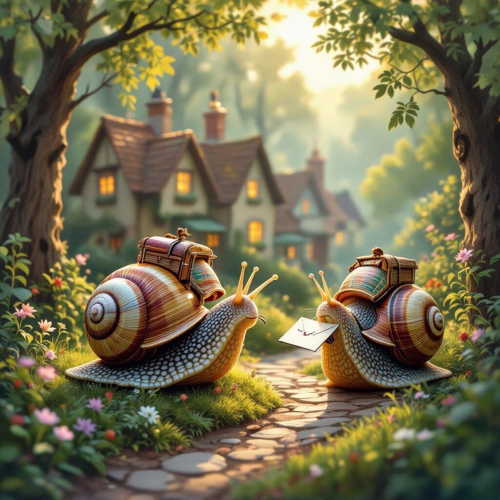Whimsical Snail Mail Delivery in Lush Forest
