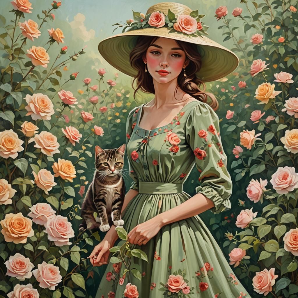 Woman Smelling Roses in Anime Key Visual Style