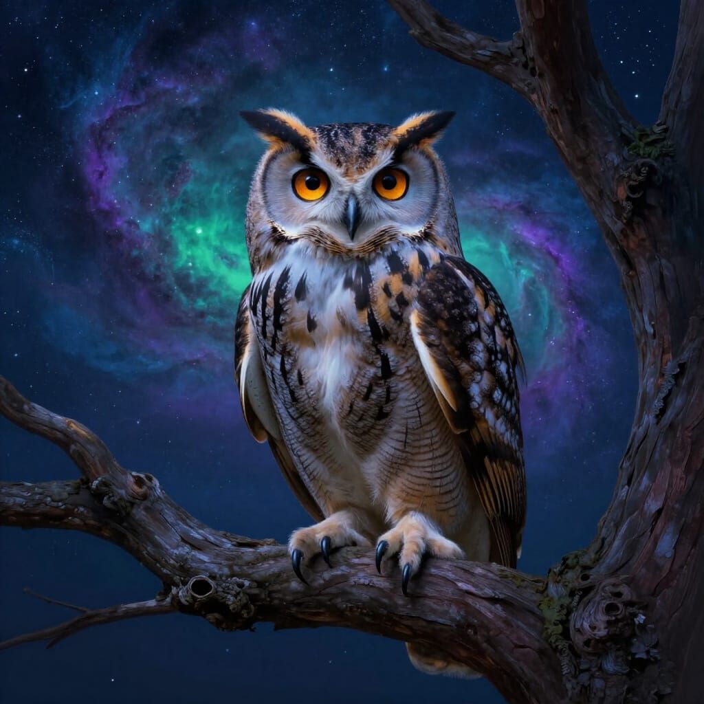 Majestic Owl in Starry Night Sky Digital Painting