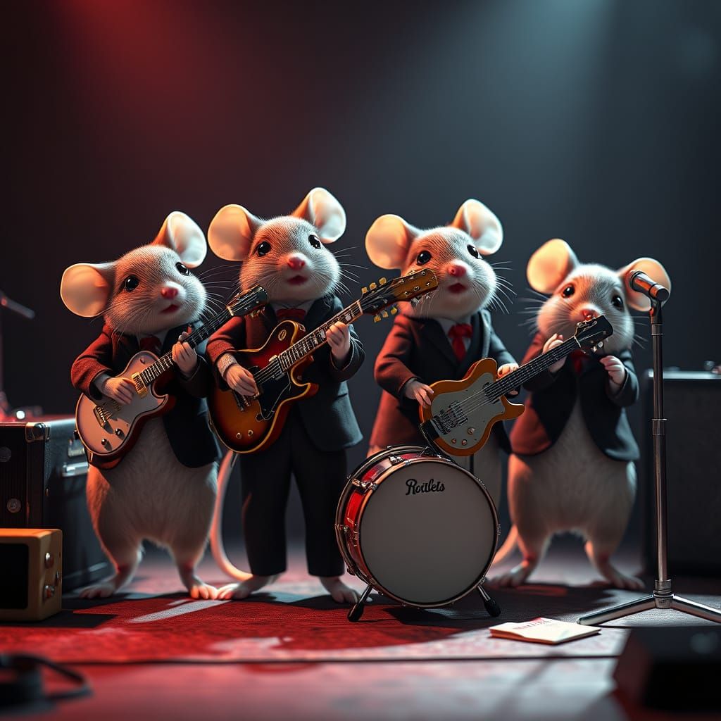 Mice as the Beatles in Hyperrealistic Style