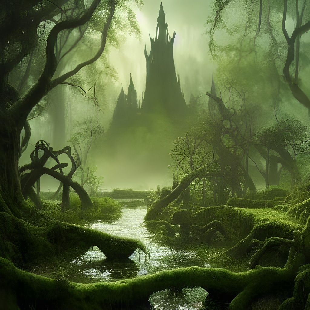 Mossy Castle Ruins with Glowing Crystals