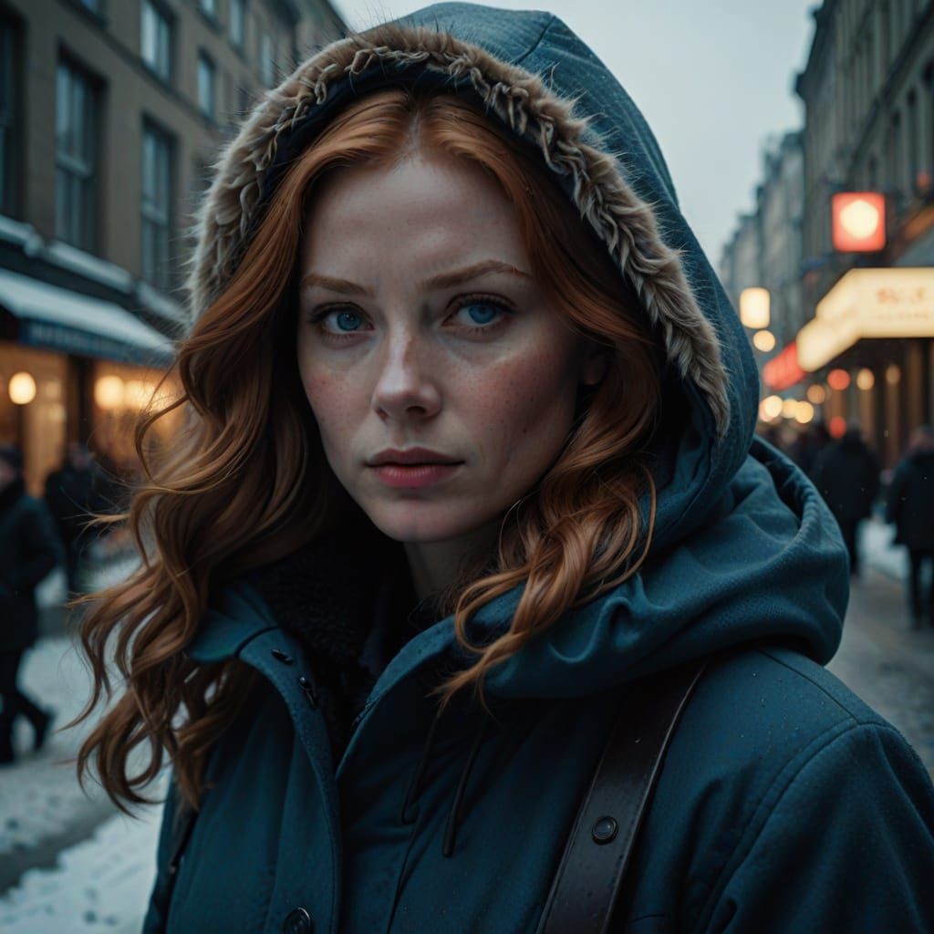 Russian Spy with Ginger Hair in Hyperrealistic Portrait