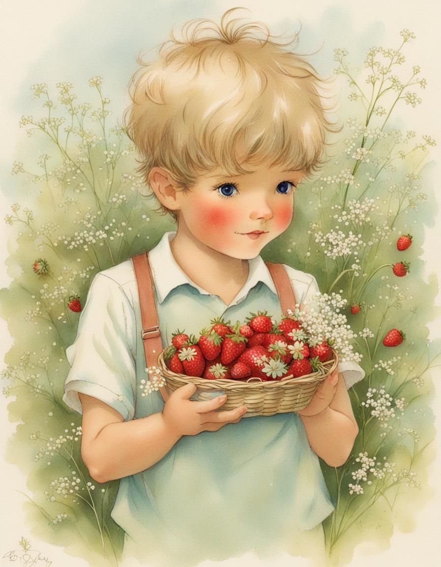 Boy with Strawberries in Betsey Clark Style