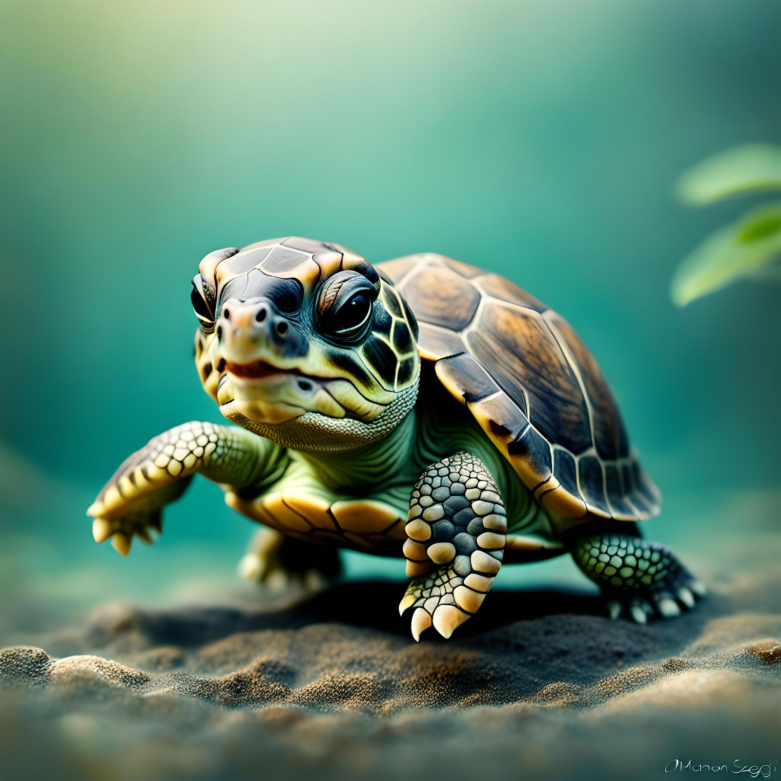 Whimsical Portrait of an Adorable Baby Turtle