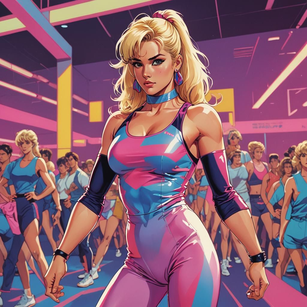 Blonde Aerobics Girl: 1980s Retrowave Album Cover