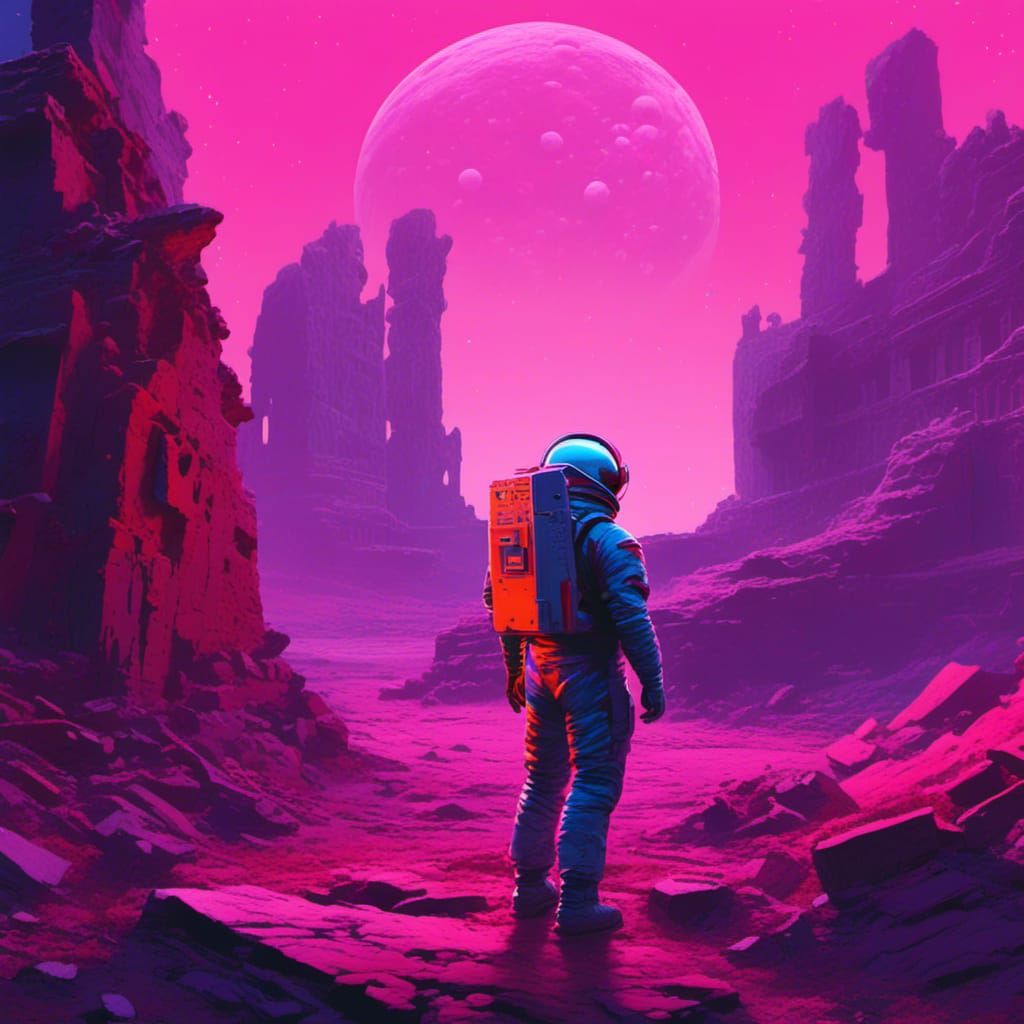 Astronaut Exploring Ancient Ruins in Sci-Fi Style