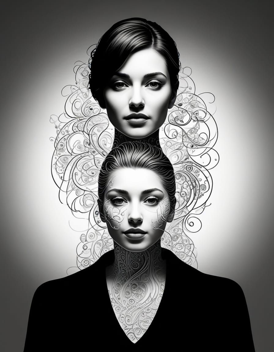 Embossed Calligram of Mother and Children Framed by Camera