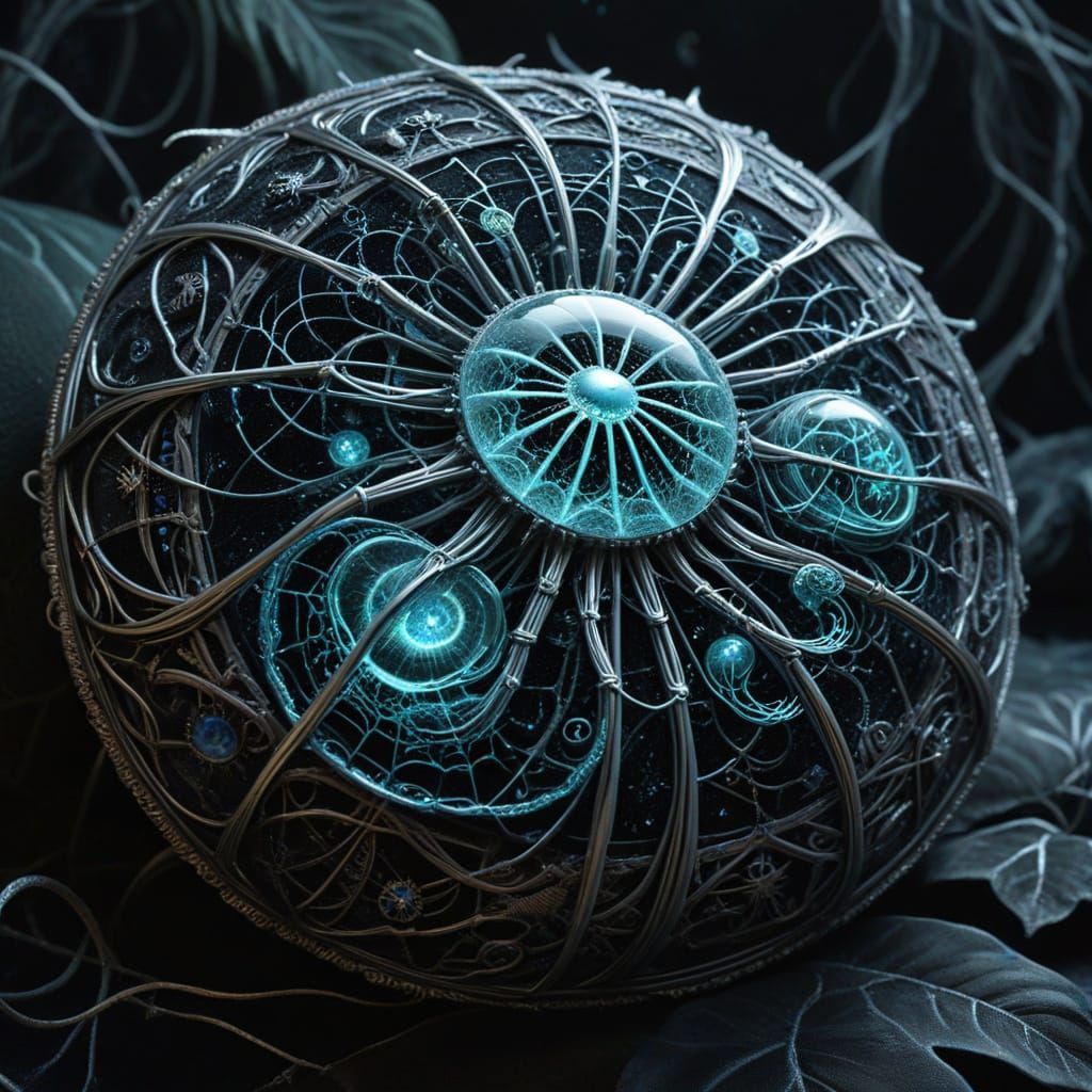 Bioluminescent Rose of Spider Silk on Ornate Cushion