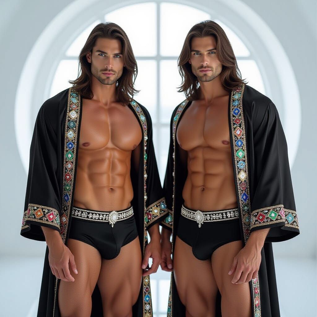 Men in Silk Robes, Photorealistic Image