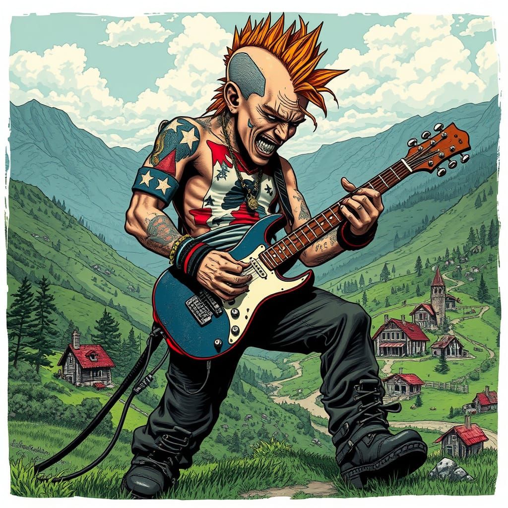 Giant Punk Rocker Concert in Street Art Style