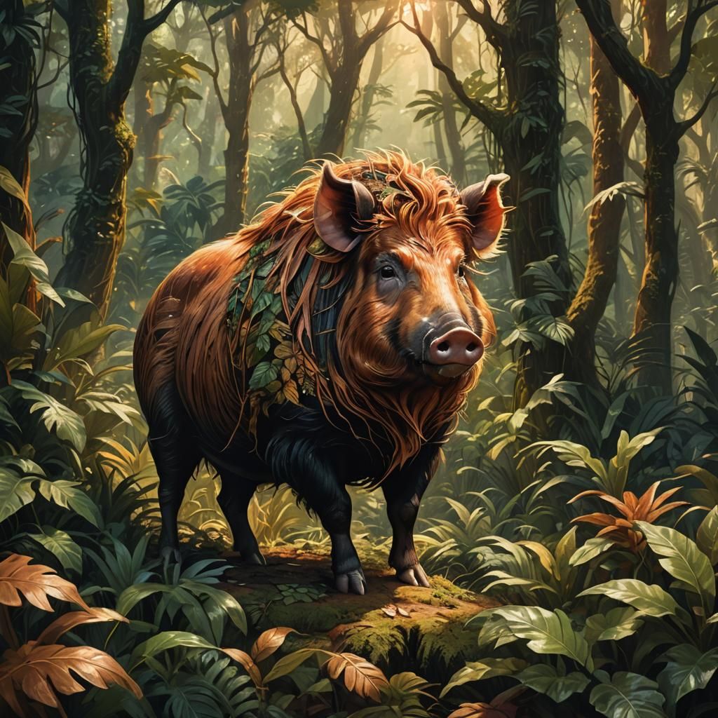 Copper-Mane Wildpig in Jungle Habitat